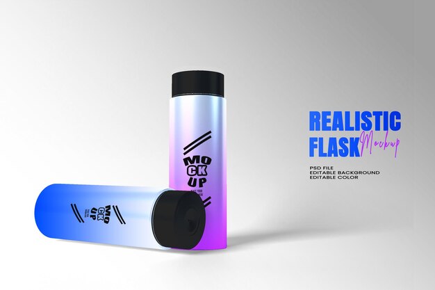 Primer plano de un frasco de agua de acero reutilizable Fondo editable de color editable con espacio para copiar Maqueta de frasko de agua