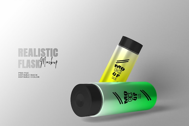 Primer plano de un frasco de agua de acero reutilizable Fondo editable de color editable con espacio para copiar Maqueta de frasko de agua