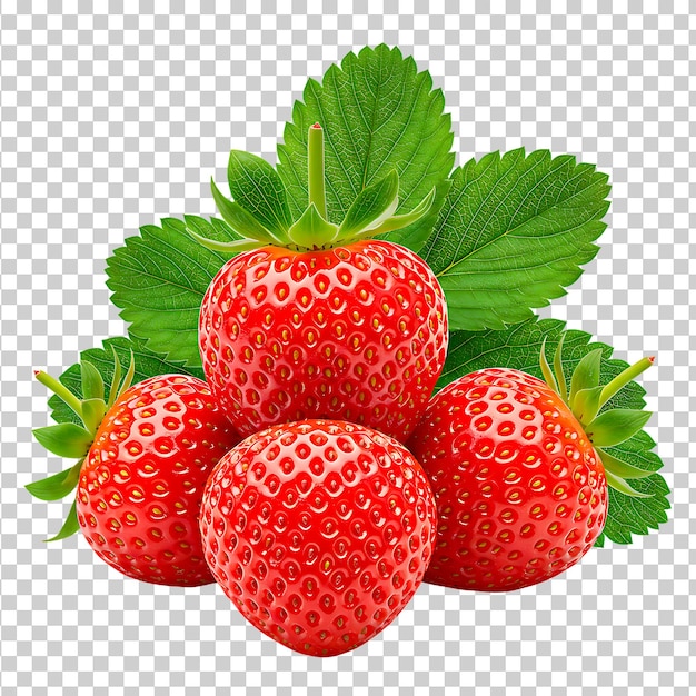 Un primer plano de las fresas maduras con hojas verdes