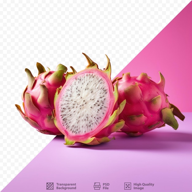 Primer plano de frutas de dragón frescas sobre un fondo transparente con espacio para copiar