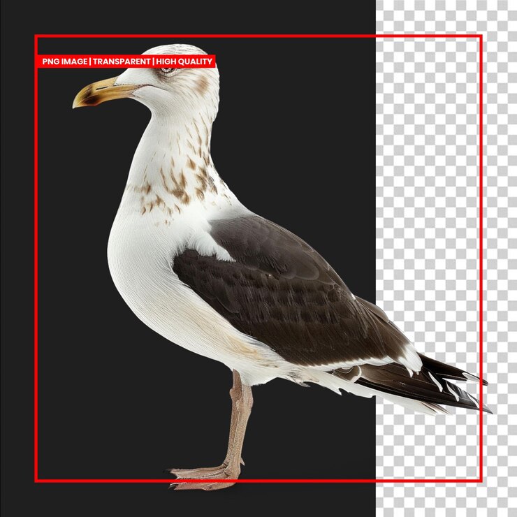 PSD un primer plano de una gaviota con plumas blancas y grises en el fondo eliminado