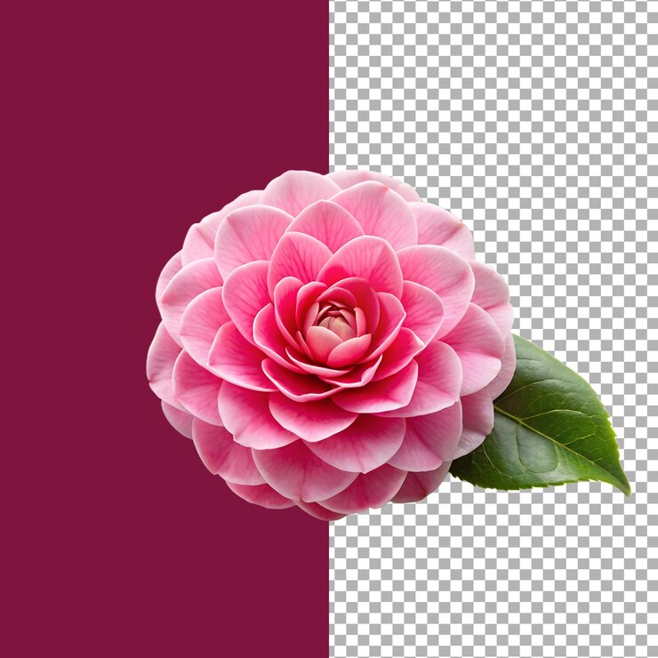 Un primer plano de una hermosa flor de camelia rosada en plena floración