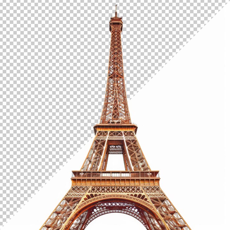 PSD un primer plano de los intrincados detalles de la torre eiffel en parís durante un día despejado que muestra su icónica estructura de celosía de hierro