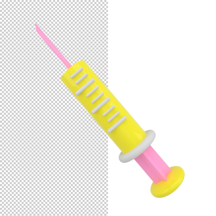 PSD primer plano de jeringa 3d de dibujos animados sobre fondo blanco renderizado 3d