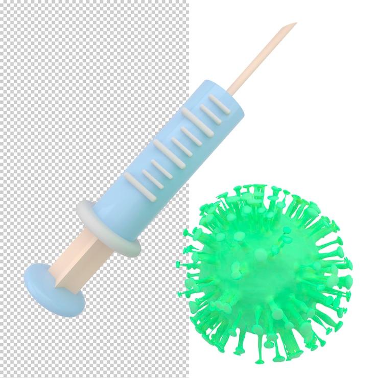 PSD primer plano de jeringa 3d de dibujos animados sobre fondo blanco renderizado 3d