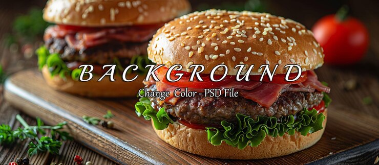 PSD primer plano de una jugosa hamburguesa de queso con tocino y tomate