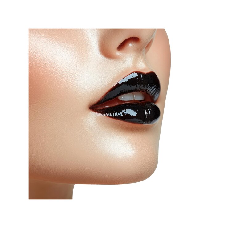 PSD primer plano de los labios de las mujeres con lápiz labial negro brillante