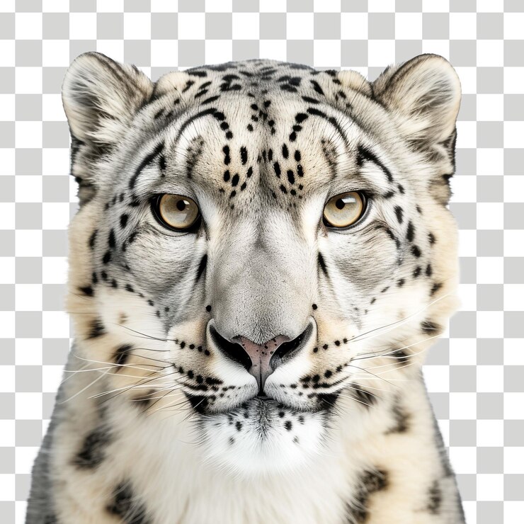 un primer plano de un leopardo de nieve con un guepardo en el fondo