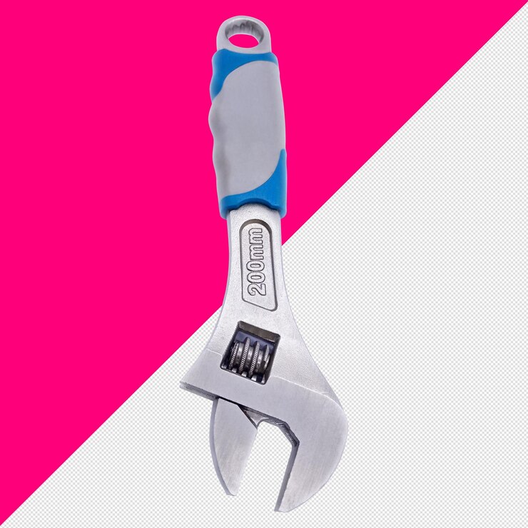 PSD primer plano de una llave inglesa ajustable con un mango de dos tonos