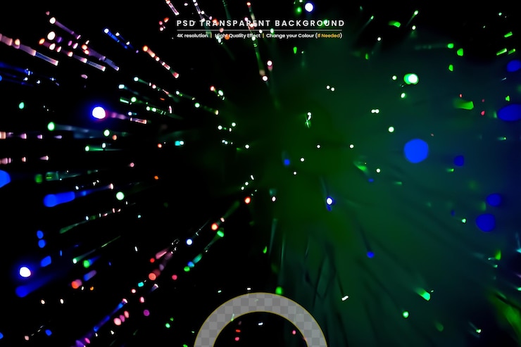 PSD primer plano de luces iluminadas por la noche sobre un fondo transparente