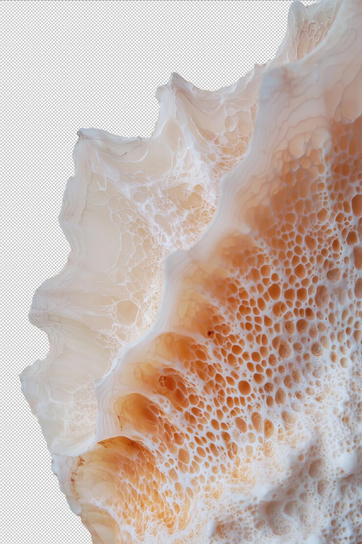 PSD primer plano de una macro textura de concha de ostra en tonos cálidos de beige y naranja que muestra detalles y patrones naturales en un fondo transparente para diseños y proyectos creativos