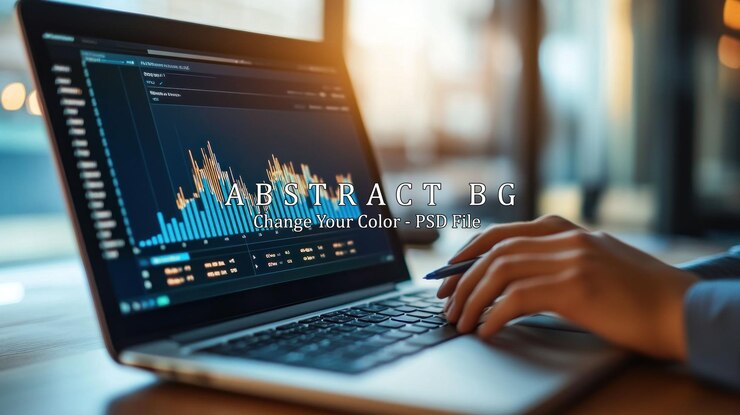 PSD primer plano de la mano de una persona en una computadora portátil analizando un gráfico