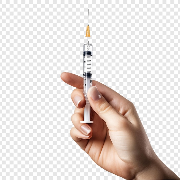 PSD un primer plano de una mano que sostiene una jeringa