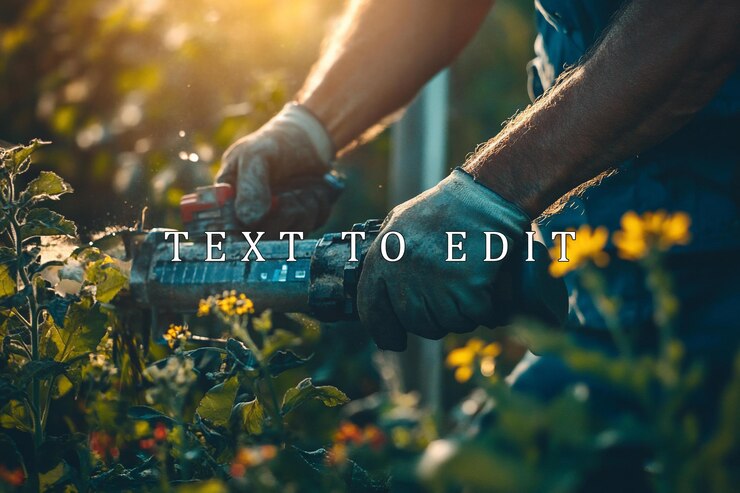 PSD primer plano de las manos de los agricultores usando herramientas de jardinería en las plantas