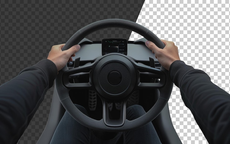 PSD un primer plano de las manos en el volante de un coche moderno cortado de stock png