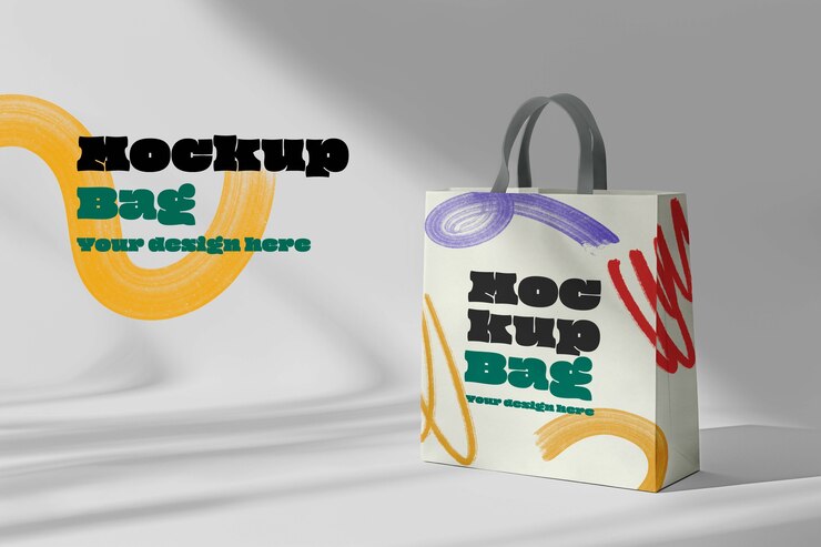 Un primer plano de la maqueta de la bolsa de compras con estilo garabateado