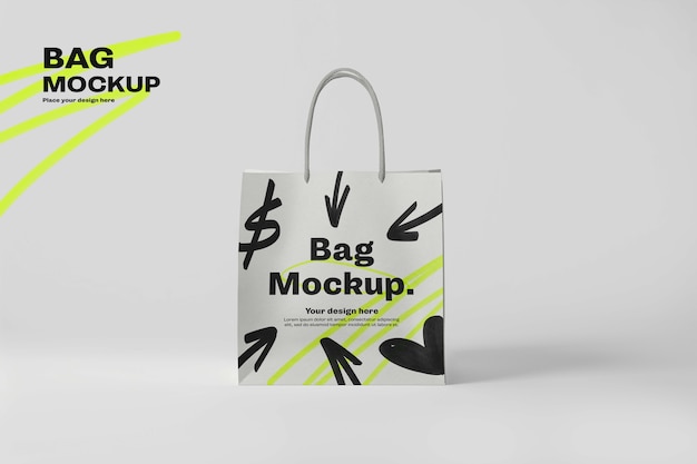 Un primer plano de la maqueta de la bolsa de compras con estilo garabateado