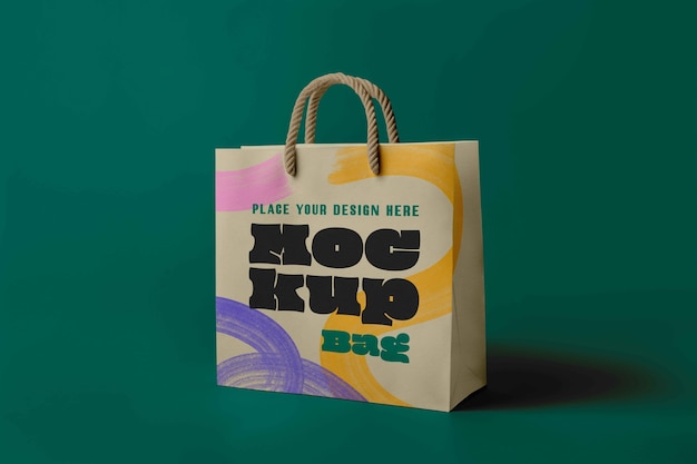 Un primer plano de la maqueta de la bolsa de compras con estilo garabateado