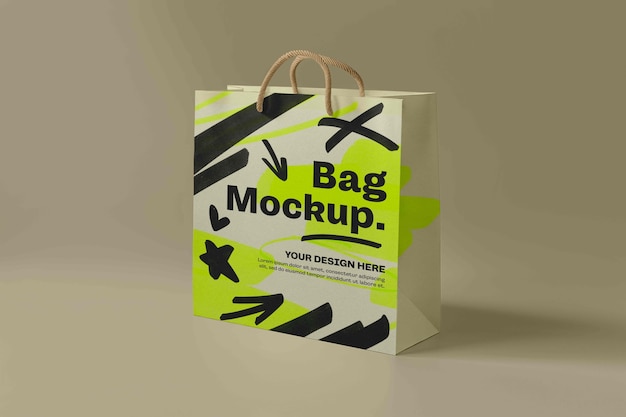 Un primer plano de la maqueta de la bolsa de compras con estilo garabateado