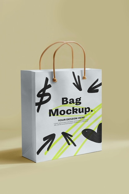 Un primer plano de la maqueta de la bolsa de compras con estilo garabateado