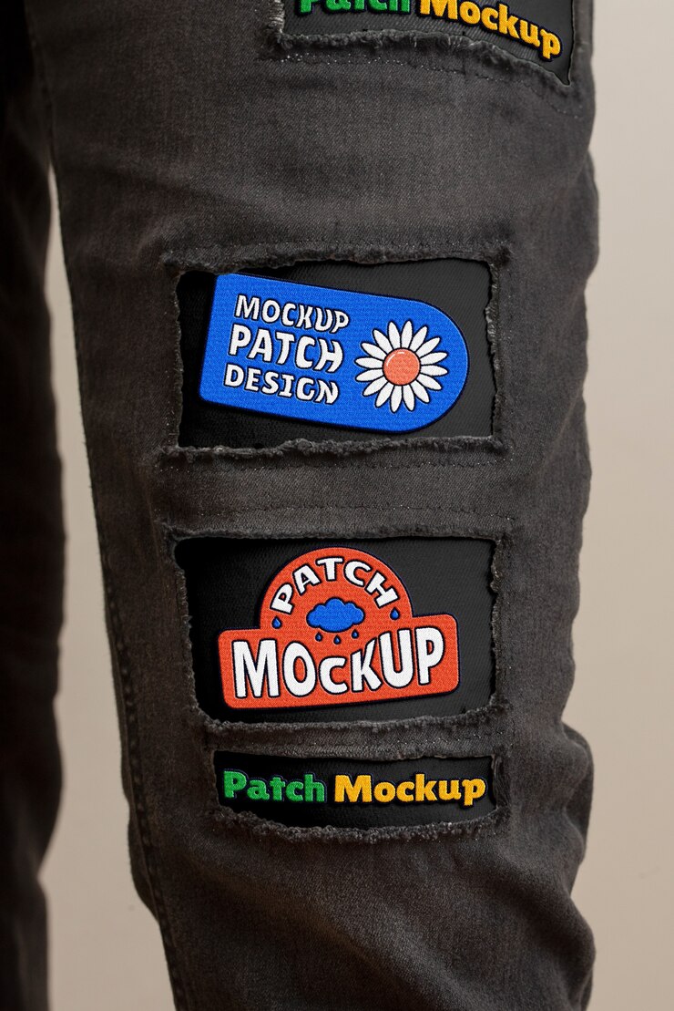 PSD un primer plano de la maqueta de los parches de denim