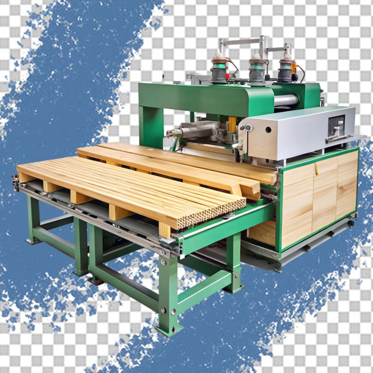 PSD un primer plano de una máquina de carpintería de época con un marco de metal verde y una base de madera