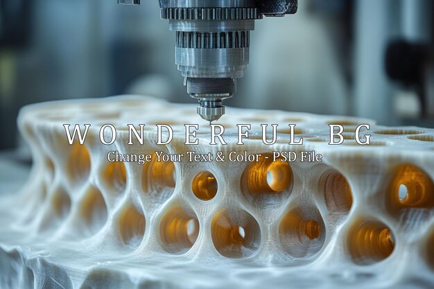 Primer plano de una máquina CNC perforando un patrón complejo en un objeto de plástico blanco