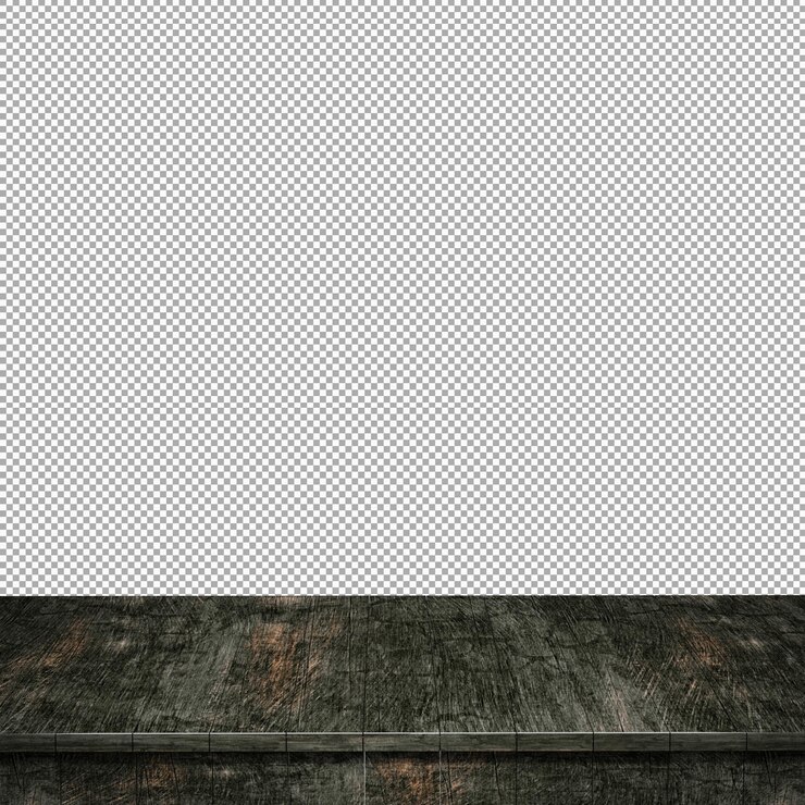 PSD primer plano de la mesa de madera, vista frontal de la parte superior de la mesa de madera render 3d aislado