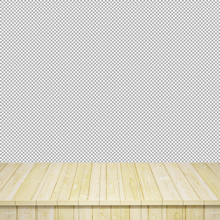 PSD primer plano de la mesa de madera, vista frontal de la parte superior de la mesa de madera render 3d aislado