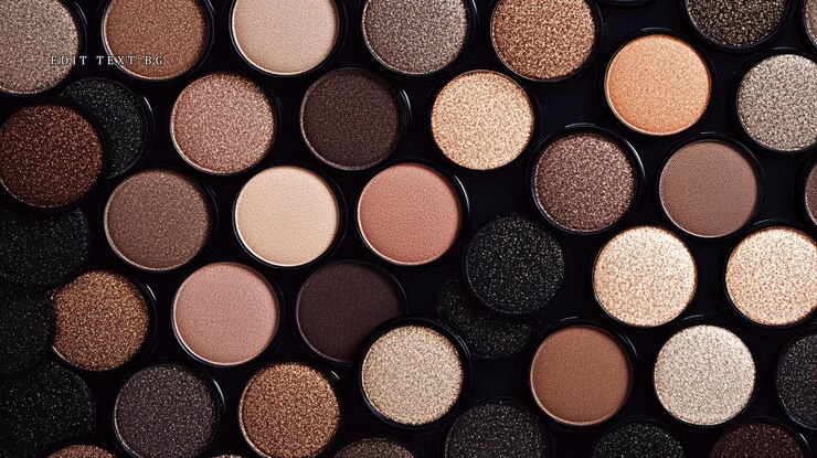 PSD primer plano de muchas paletas de sombras de ojos en varios tonos neutrales