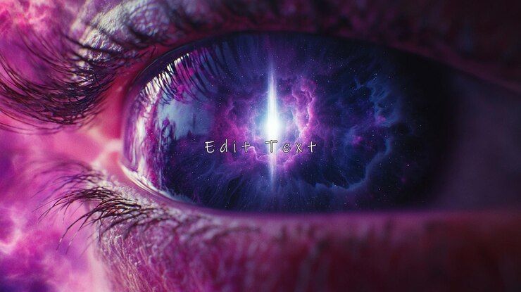 PSD un primer plano de un ojo vibrante que refleja una nebulosa cósmica