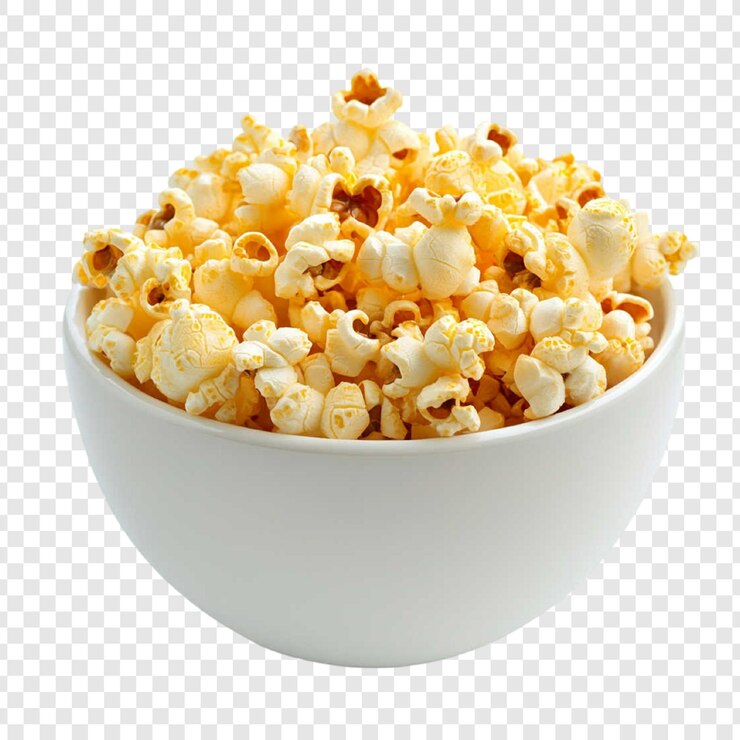 PSD primer plano de palomitas de maíz con mantequilla en un cuenco blanco fotografía de alimentos para publicidad