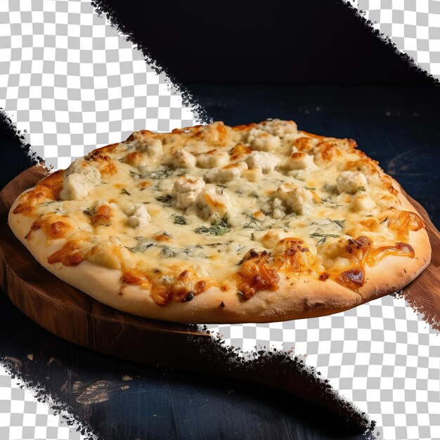 PSD primer plano de pan plano tradicional italiano sobre un plato de madera con cuatro variedades de queso mozzarella de cabra de molde azul y blanco y parmesano