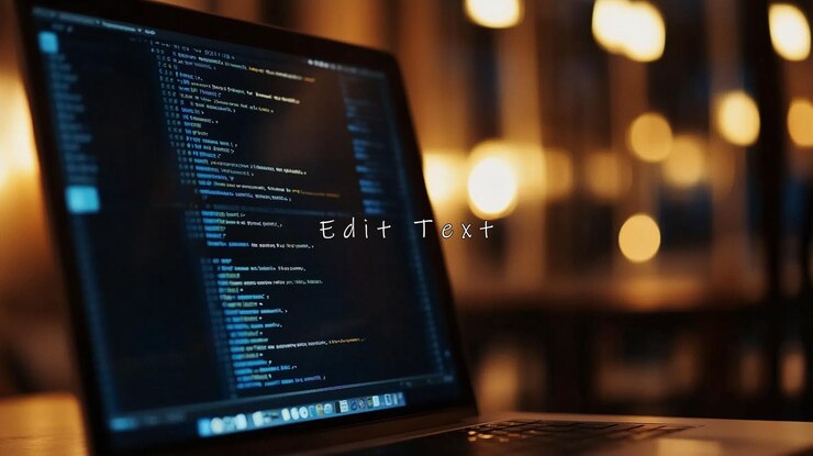 PSD un primer plano de la pantalla del portátil que muestra el código de programación por la noche