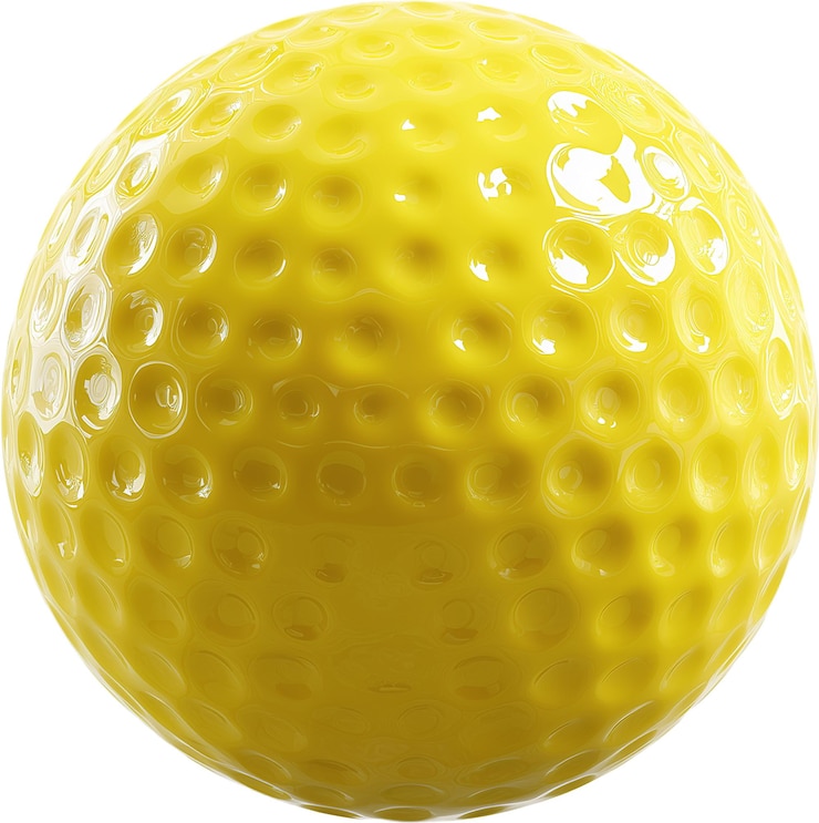 PSD primer plano de una pelota de golf amarilla brillante con hoyuelos visibles