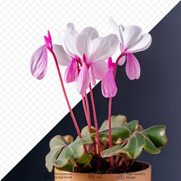 PSD primer plano de una pequeña floración cyclamen persicum f1 snowridge mini wine