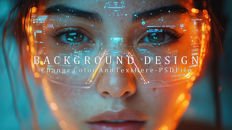 PSD un primer plano de una persona con gafas futuristas que muestran digitales