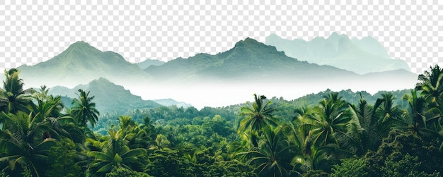 Primer plano de un pico de montaña de bosque verde sobre un fondo transparente