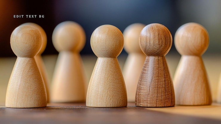 PSD primer plano de piezas de juego de madera una más oscura que otras que representan la diferencia o la individualidad