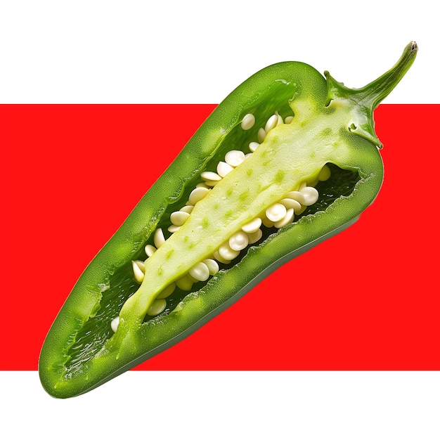 Un primer plano de un pimiento jalapeno cortado que muestra su vivace carne verde y semillas
