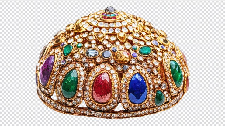 PSD un primer plano de un pin de turbante de rajasthan adornado con diseños intrincados perfecto para proyectos culturales y de moda