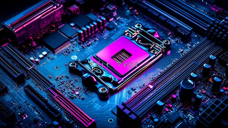 PSD primer plano de una placa base de una computadora con un enchufe de cpu