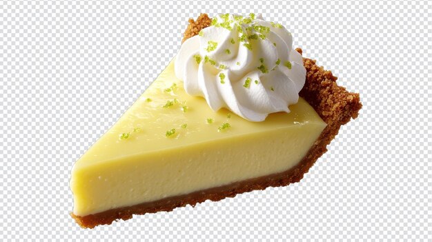 Un primer plano de una rebanada de Key Lime Pie mostrando su textura cremosa y color picante perfecto para blogs culinarios libros de recetas y menús de postres