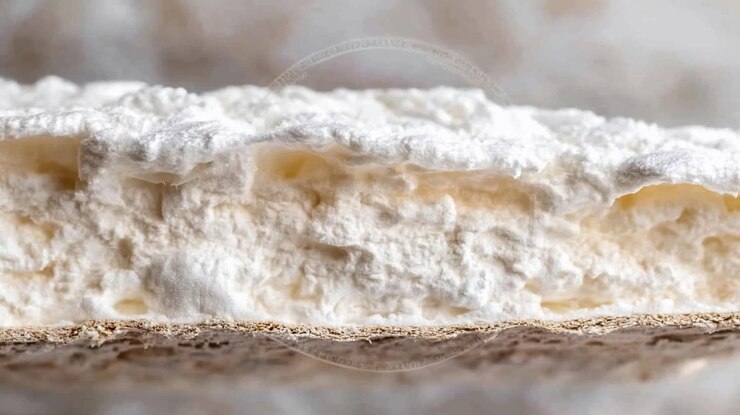 PSD un primer plano de una sección transversal de merengue que muestra su textura delicada y su base crujiente