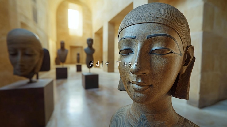 PSD primer plano de una serena estatua de madera antigua en un museo