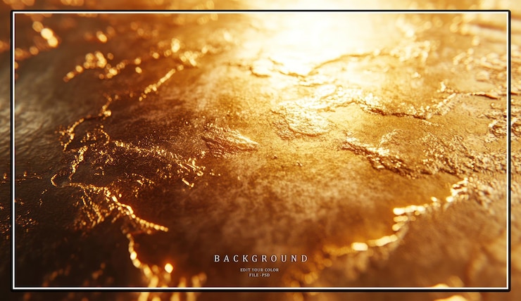 PSD un primer plano de una superficie de textura dorada brillante con un patrón abstracto y una luz brillante