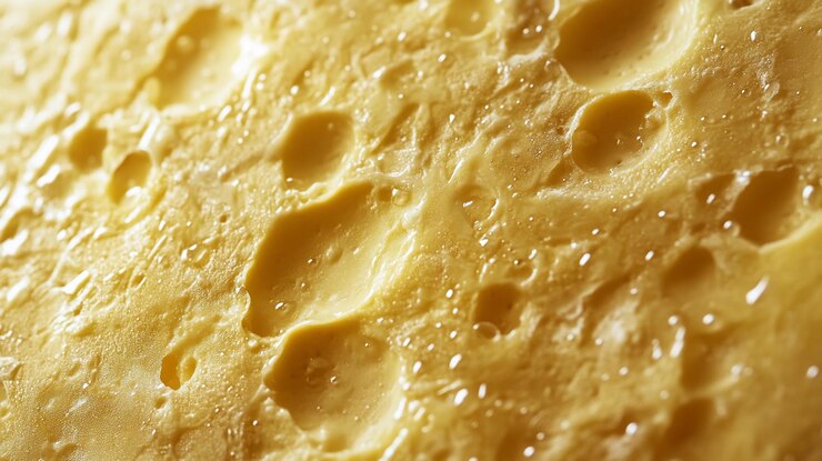 PSD primer plano de la textura del queso con agujeros y humedad