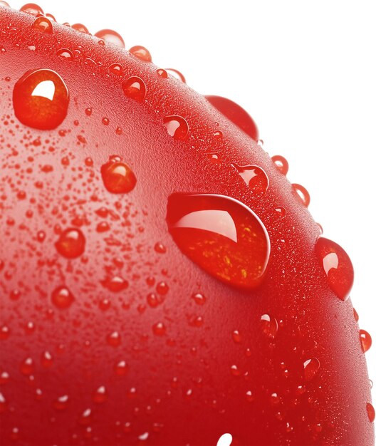 Primer plano de un tomate rojo con gotas de agua