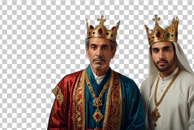 PSD primer plano de los tres reyes con un regalo de navidad