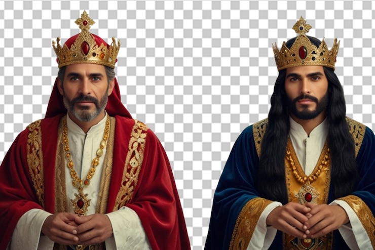 PSD primer plano de los tres reyes con un regalo de navidad